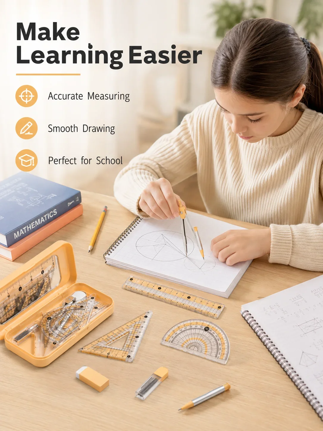 8-Piece Math Geometry Set for  - đánh giá và giá Compass Geometry Set
